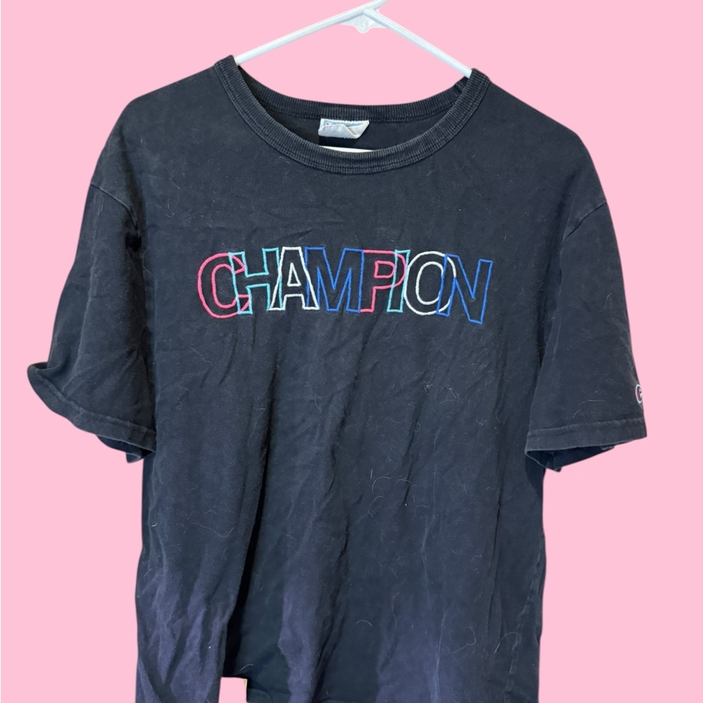 Vintage Champion Dark Tee with Logo Tag